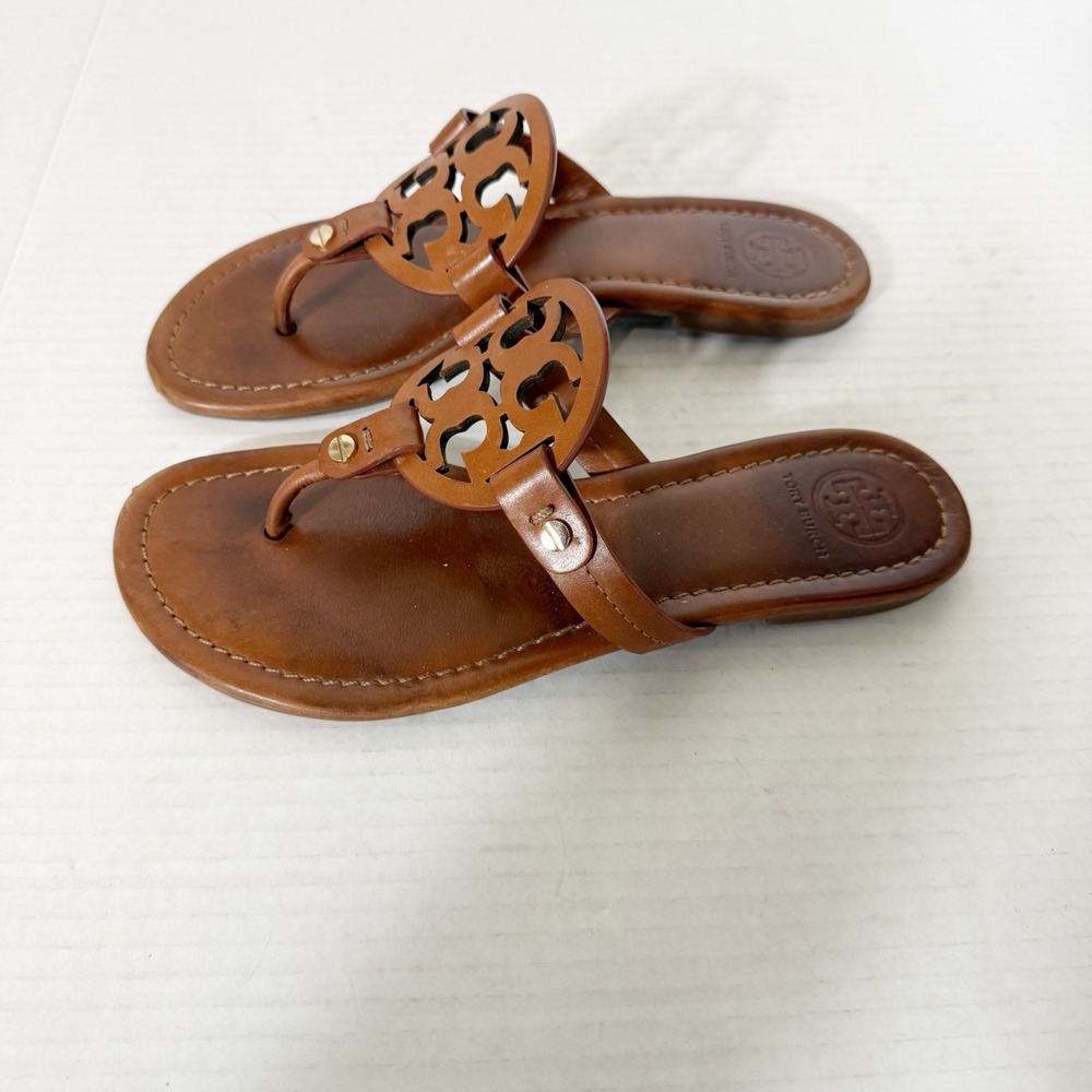 Tory Burch Miller Womens Vintage Vachetta Brown Slide Sandals Size 6 - Picture 2 of 7